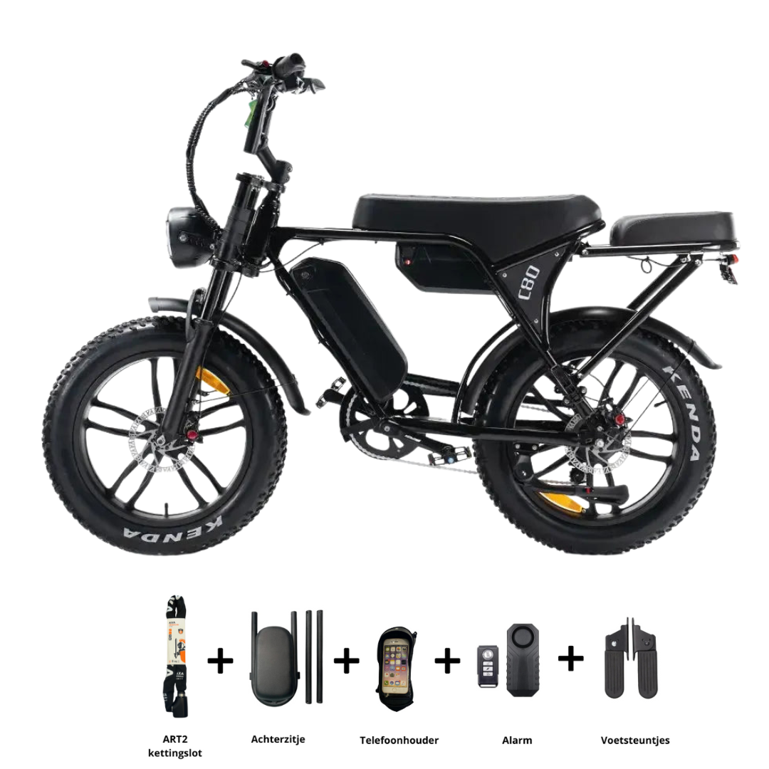 OUXI V8 5.0 (C80) - Dubbele accu - Fatbike 2025 + achterzitje + voetsteuntjes + alarm + ART-2 kettingslot 🎁