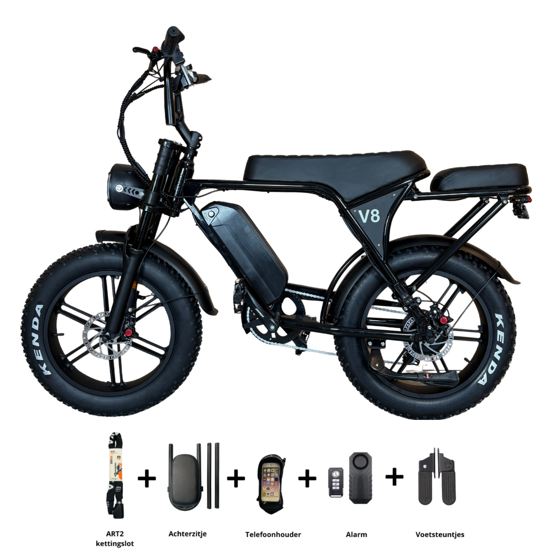 OUXI V8 5.0 Fatbike 2025 + achterzitje + voetsteuntjes + alarm + telefoonhouder + ART-2 Kettingslot 🎁
