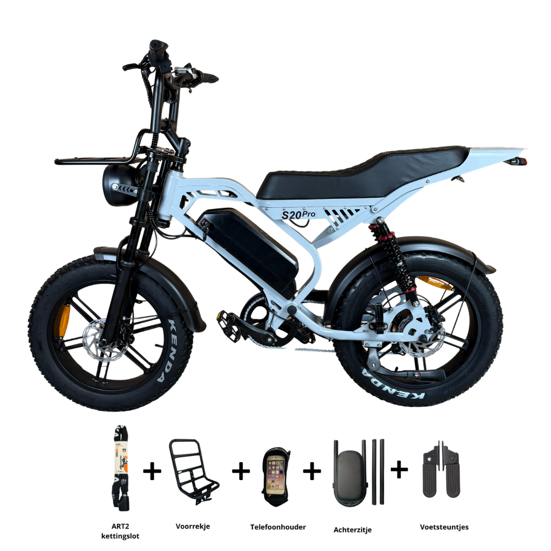 S20 PRO Fatbike Nardo Grey 2025 + voorrekje + achterzitje + voetsteuntjes + telefoonhouder + ringslot + ART-2 kettingslot 🎁