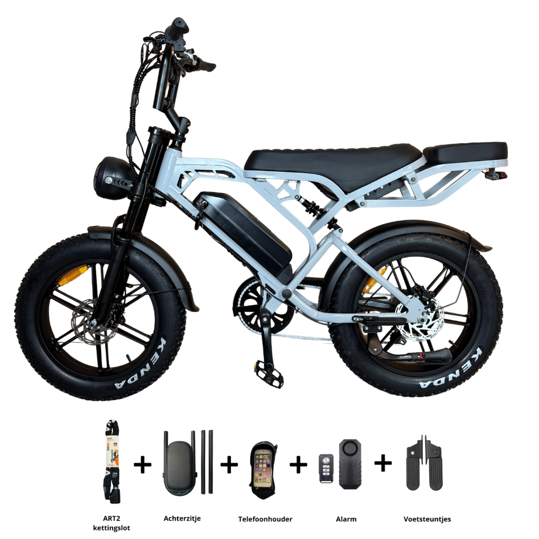 V20 PRO Fatbike 2025 Nardo Grey / Grijs + achterzitje + voetsteuntjes + alarm + ART-2 kettingslot 🎁