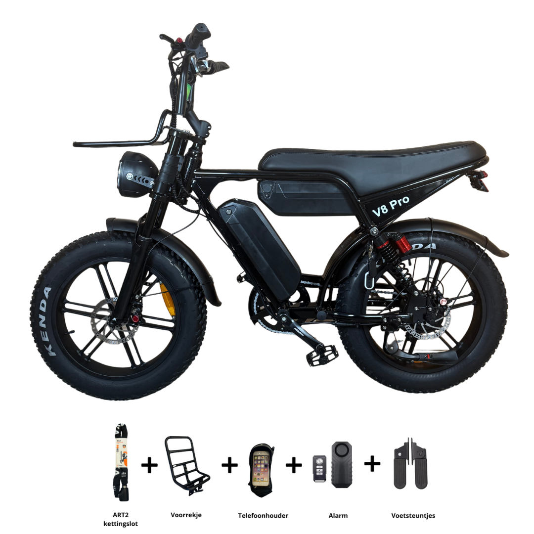 OUXI V8 / C80 PRO MAX - Dubbele accu - Fatbike 2025 + voorrekje + voetsteuntjes + alarm + ART-2 kettingslot 🎁