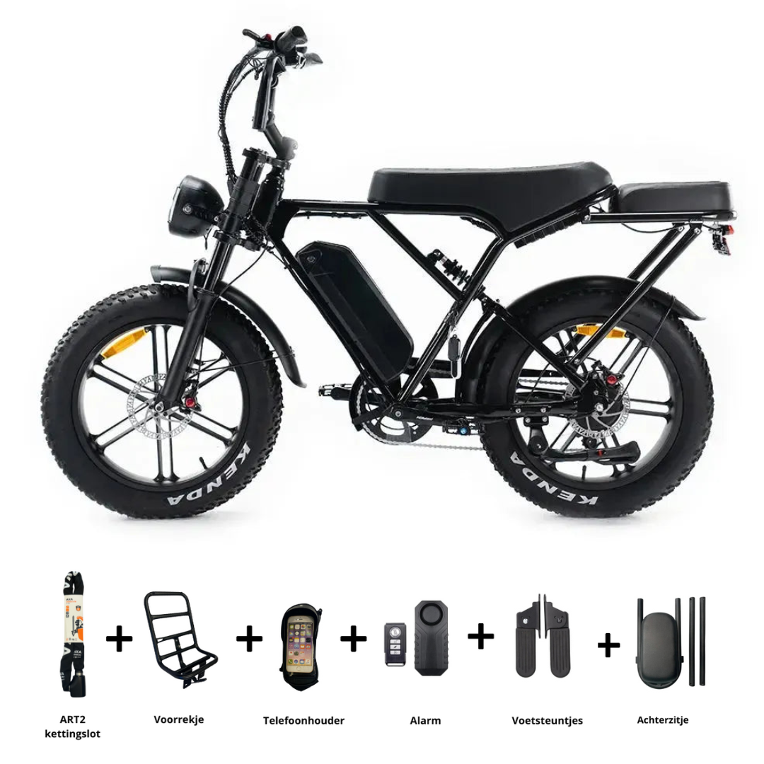 OUXI C90 (H9) Fatbike 2025 + achterzitje + voorrekje + voetsteuntjes + alarm + telefoonhouder + ART-2 kettingslot 🎁
