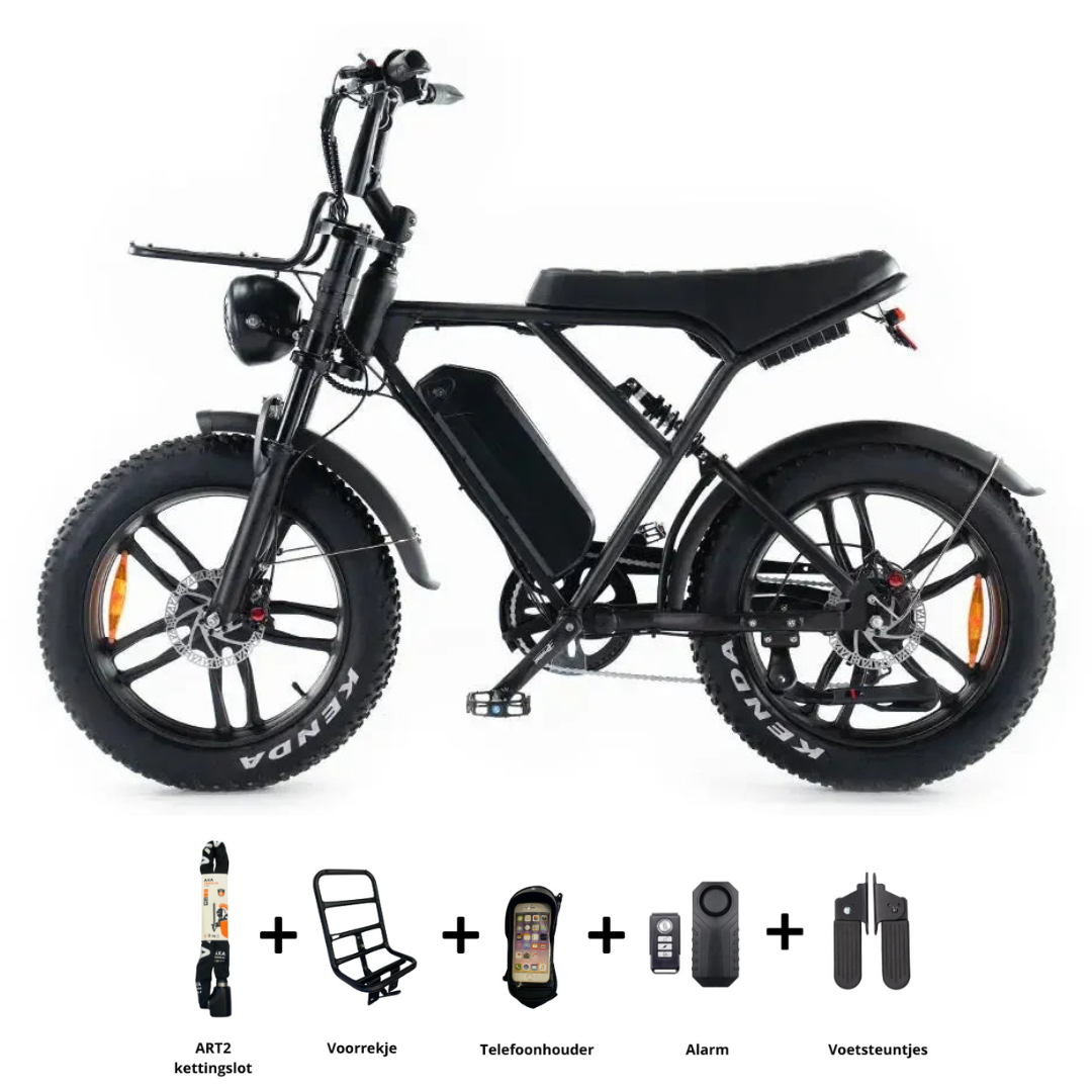 OUXI H9 Fatbike 2025 + voorrekje + voetsteuntjes + alarm + telefoonhouder + ART-2 kettingslot 🎁