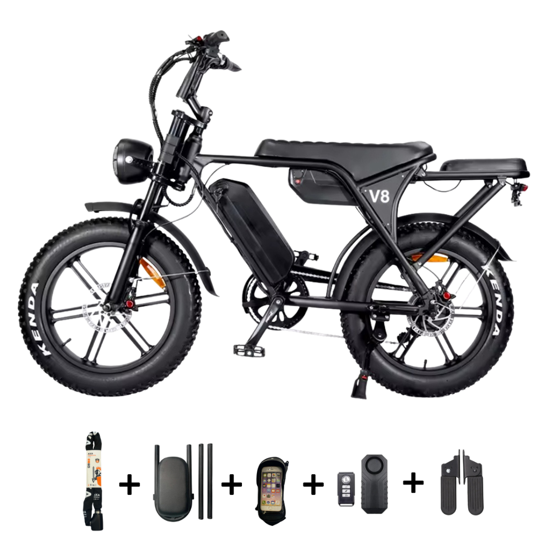 OUXI V8 4.0 (C80) - Dubbele accu - Fatbike 2025 + achterzitje + voetsteuntjes + alarm + ART-2 kettingslot 🎁
