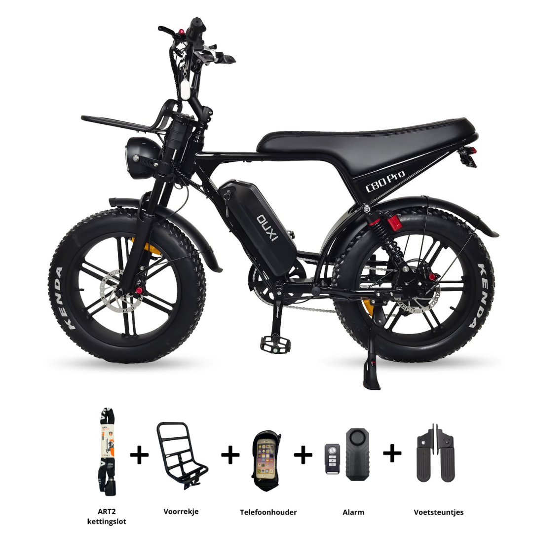 OUXI C80 PRO Fatbike 2025 + voorrekje + voetsteuntjes + alarm + telefoonhouder + ART-2 kettingslot 🎁