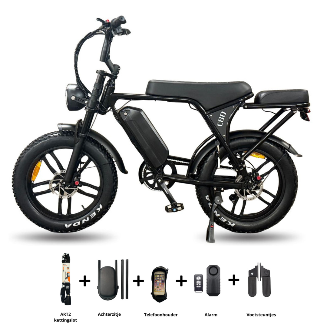 OUXI V8 5.0 (C80) Fatbike 2025 + achterzitje + voetsteuntjes + alarm + telefoonhouder + ART-2 Kettingslot 🎁