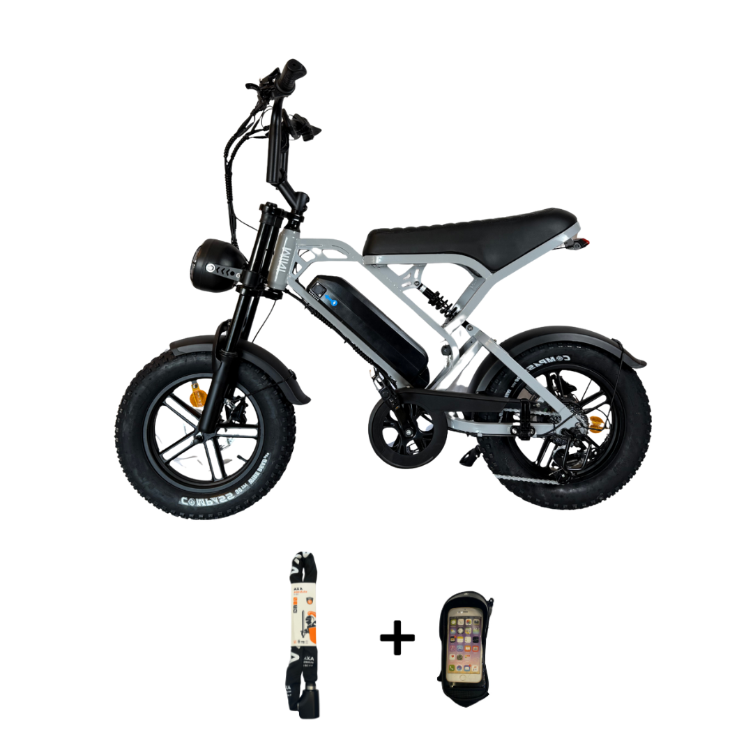 V20 mini Fatbike 2025 16inch Grijs + telefoonhouder + ART-2 kettingslot 🎁
