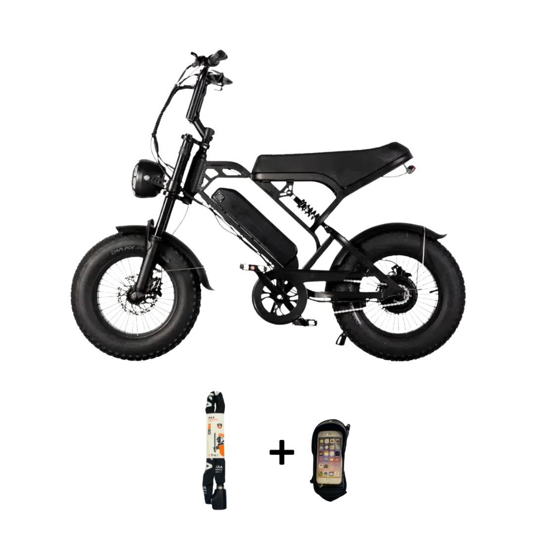 V20 mini Fatbike 2025 16inch Zwart + telefoonhouder + ART-2 kettingslot 🎁
